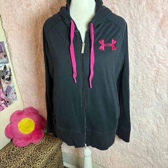 Under Armour Black and Pink zip up hoodie - Picture 3 of 5